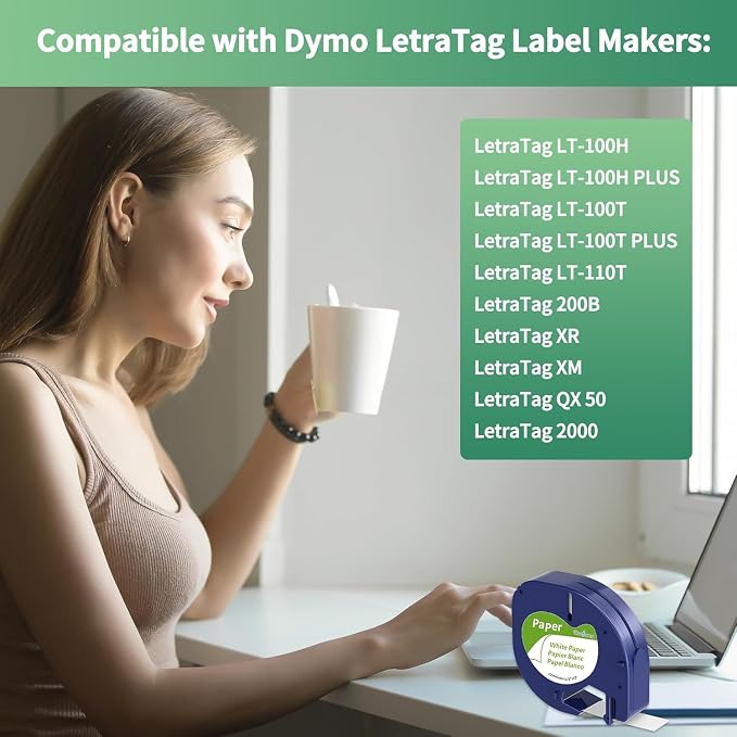 Wonfoucs Compatible with Dymo Label Make Refills 12 mm x 4 m 1/2 x 13 White - Image 3