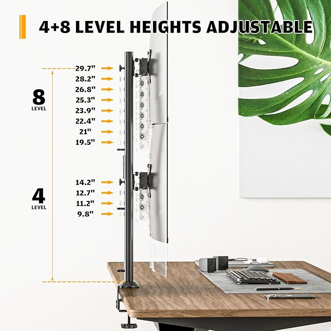 HEMUDU Dual Monitor Articulating Desk Mount Arm Stand - Vertical Stack Screen Supports Two 13 to 34 Inch Computer Monitors with C Clamp-DeskLoop Office