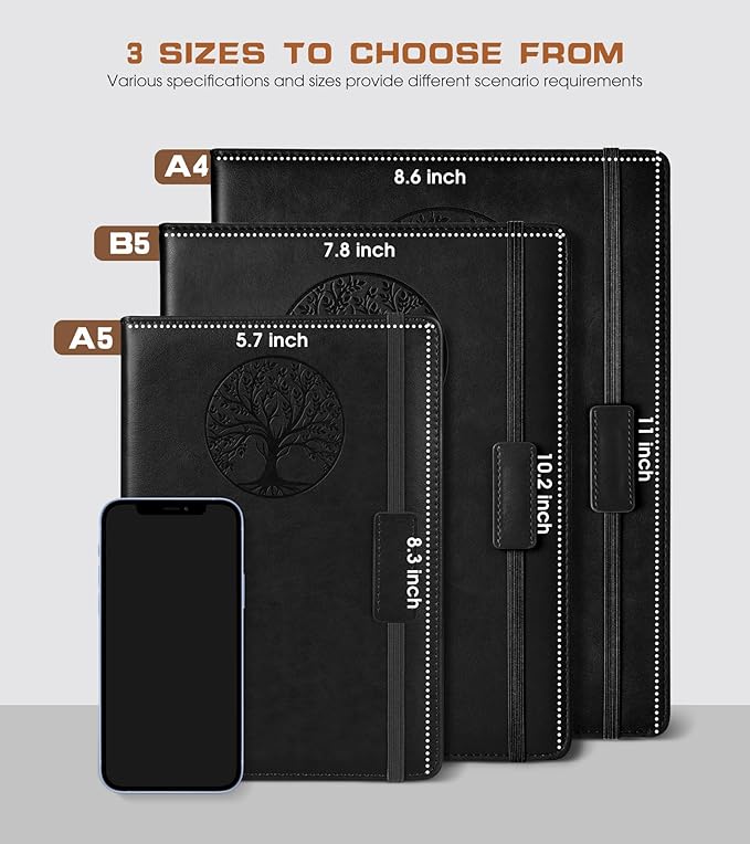 Lined Journal Notebook for Women Men,256 Pages A4 Large Hardcover Leather Journals for Writing,Travel,Business,Work,School,College Ruled Notebooks for Note Taking,Diary Notepad 8.6"×11" (Black)-DeskLoop Office