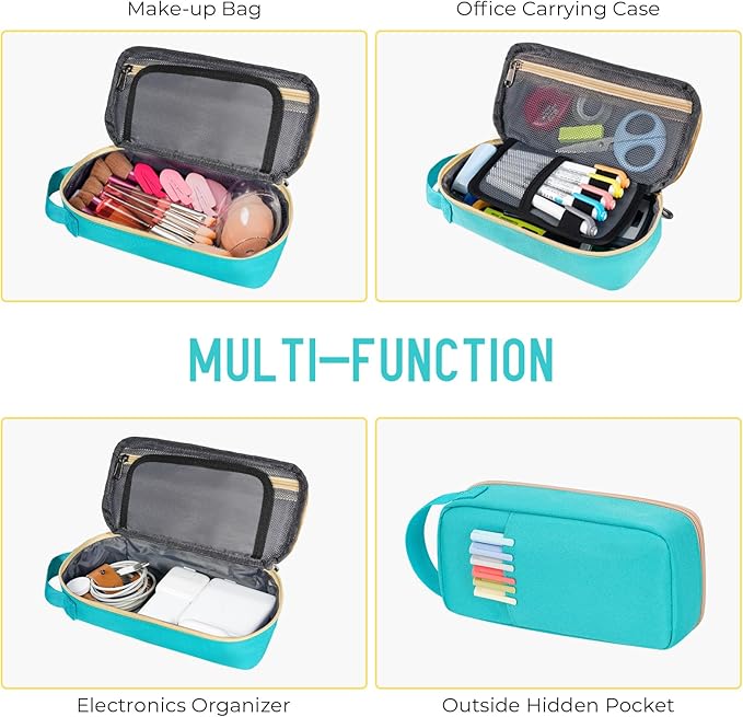 ECHSRT Big Pencil Case, Aesthetic Portable Zipper Pencil Bag with Hidden Pocket, Special Pouch for Men Women Adults, Stationery Organizer Pen Cases for Office Travel, Teal-DeskLoop Office