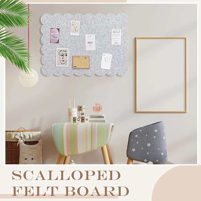 Mooliwe Scalloped Felt Bulletin Board 36 x 24 Inches Foldable Light Gray Pin - Image 5