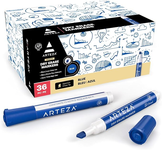 ARTEZA Dry Erase Markers, Bulk Pack of 36 Blue Whiteboard Markers by ARTEZA