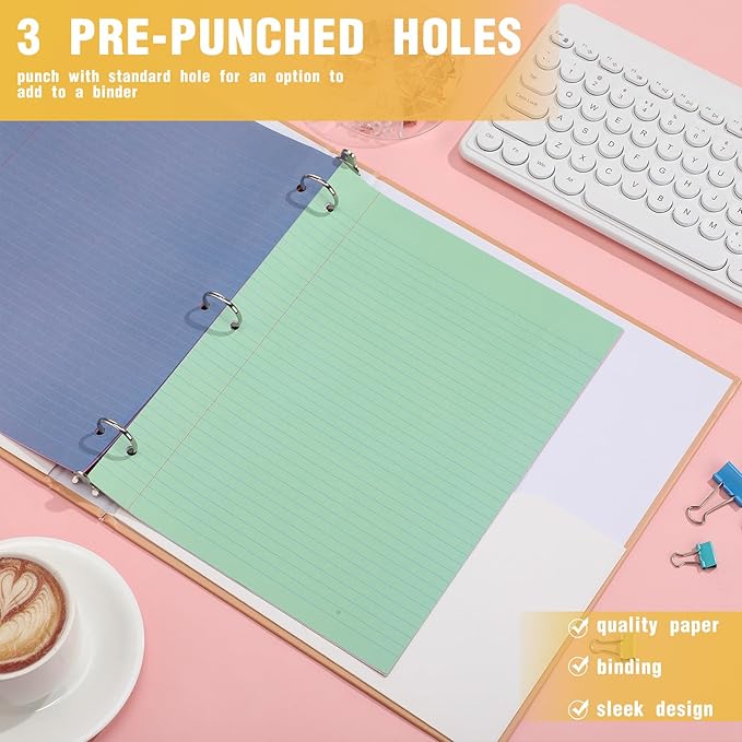 PerKoop 400 Sheets Colored Loose Leaf Paper 8.5" x 11" college ruled Lined 3 Hole Punched notebook Filler Paper for 3 Ring Binders Office School Supplies (Candy Colors)-DeskLoop Office