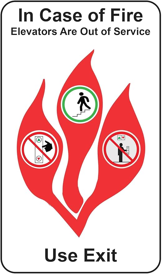 in Case of Fire Do Not Use Elevators Use Stairway Sign for Public Safety, Meet Fire Safety Codes, 8 inches x 5 inches 0.06” Heavy Duty Commercial Plastic, Indoor/Outdoor (No Mounting Holes)-DeskLoop Office