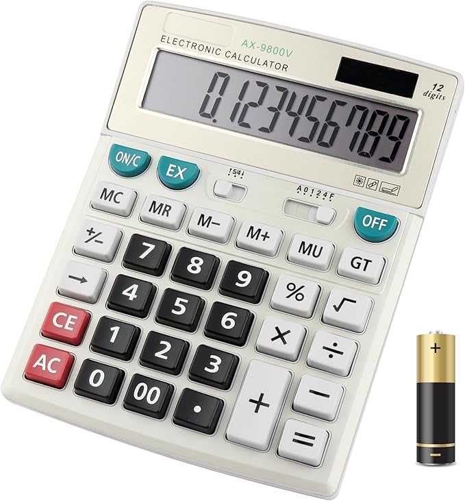 Large Computer Electronic Calculator Counter Solar & Battery Power 12 Digit Display Multi-Functional Big Button for Business Office School Calculating (HY-9800v)-DeskLoop Office