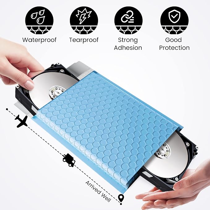 Fuxury 100Pcs Bubble Mailers 6x10" Light Blue Bubble Mailer Thick Shipping - Image 7
