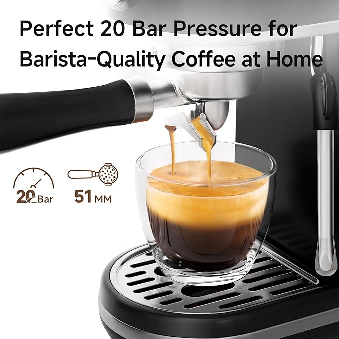 HIBREW H10B - 51mm Espresso Machine - Temperature & Cup Volume Adjustable at will - With Intelligent Display Screen & Pressure Gauge - Stainless Steel Body (Black)-DeskLoop Office
