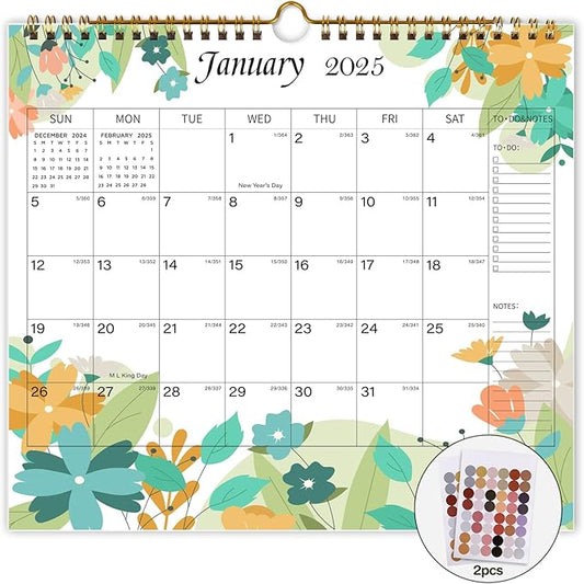 Lbylyhxc 2025 Calendar - from January to December 2025, 12 Monthly Wall Calendar 2025, 10 x 11.2 Inches.Thick Paper with Julian Dates and Block for New Year and Christmas Presents (Flowers)