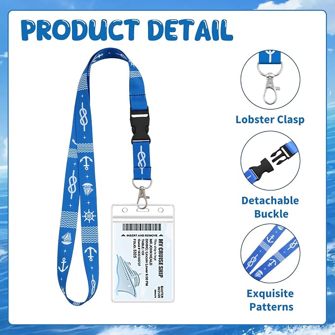 6 Pack Cruise Lanyards with Waterproof Card Holders, Mixed Colors | Detachable - Image 3