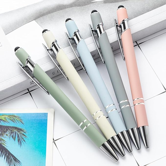 PASISIBICK 8 Pieces Ballpoint Pens, 2-in-1 Stylus Tip Retractable Ballpoint Pen, Metal Stylus Pen for Touch Screens, 1.0 mm Black Ink-DeskLoop Office