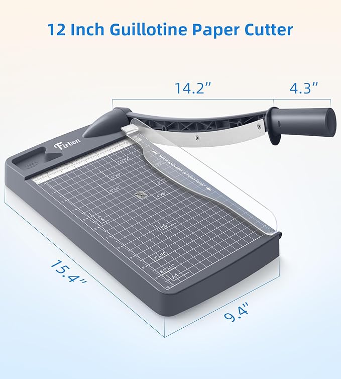 Firbon 12" Guillotine Paper Cutter, Heavy Duty 12-Sheet Capacity Trimmer for Cardstock, Photos, Scrapbooking, Office, Classroom, Studio (Gray)-DeskLoop Office