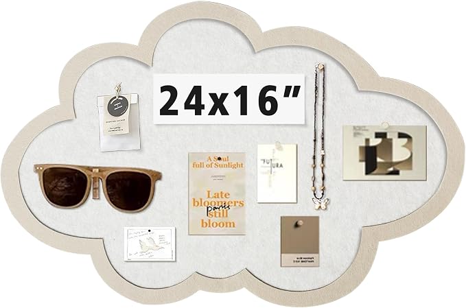 Cute Cloud Felt Board for Wall 24 x 16 Inch, Foldable Vision Board Kit by LIYAOLI