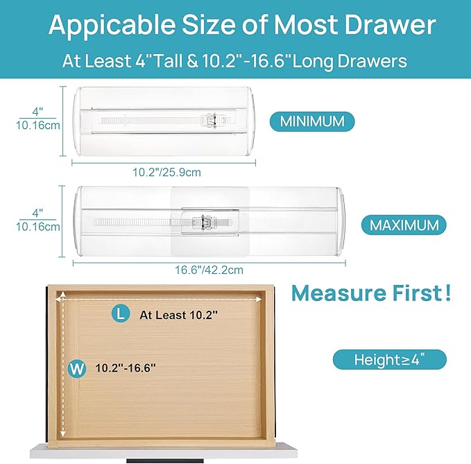Vtopmart 18 Pack Drawer Dividers for Clothes, 4" High 10.2"-16.6" Adjustable Expandable Dresser Drawer Organizer, Clear Plastic Separators for Dresser, Baby Clothing, Underwear, Cosmetic, Toiletries-DeskLoop Office