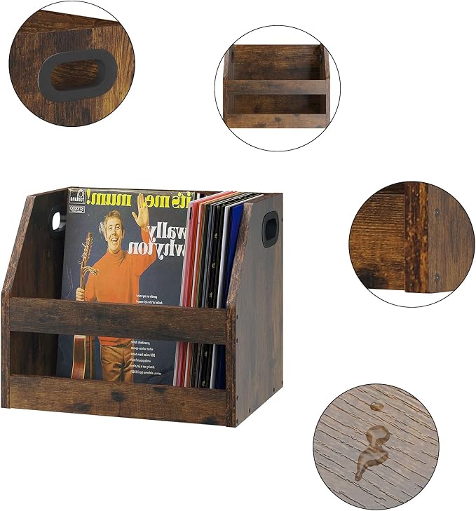 YMYNY Vinyl Record Storage Holder, Rustic Brown, 14.96*11.42*11.42" HCD001H | - Image 7