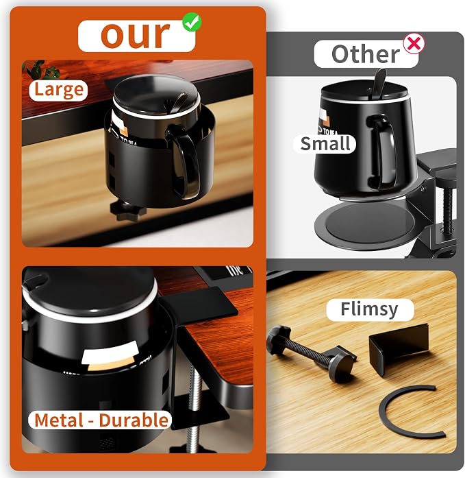 Upgraded Large Desk Cup Holder Clamp, OOKUU Anti-Spill Table Cup Holder - Image 2