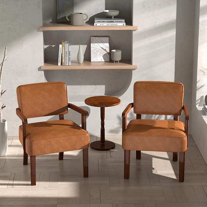 Accent Chair, PU Leather Living Room Chairs Oversize with Soft Seat and Armrests for Living Room Dinning Room Bedroom Reading Room Waiting Room-DeskLoop Office