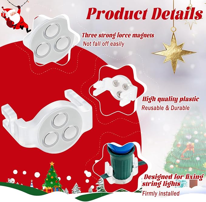 UQM 100 Pack C9 Magnetic Christmas Light Clips, Extra Strong Magnetic Clips - Image 3