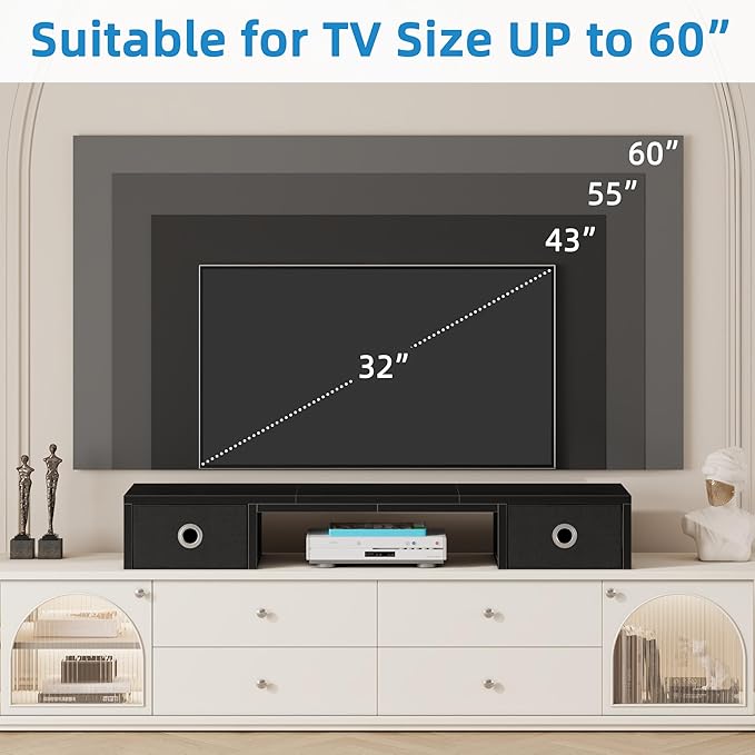 45" Large TV Riser with Fabric Drawers for 32-60 inch TV, TV Stand Riser with Steel Legs, Tabletop TV Riser Shelf, Monitor Stand Riser for Home Office, Black-DeskLoop Office