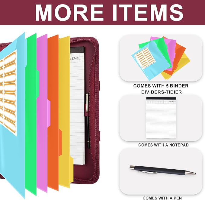 Leathario Portfolio Binder, Includes 5 Folder Index Dividers, 13 Inch Tablets - Image 3