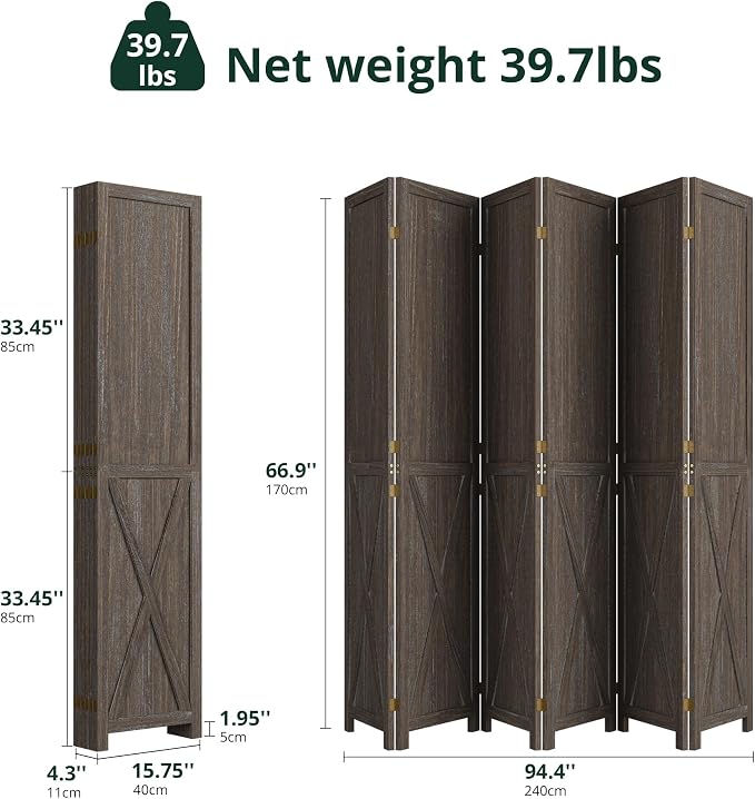 Cozy Castle Wood Room Divider, 6 Panels Folding Privacy Screen, 66.9'' Wall - Image 2