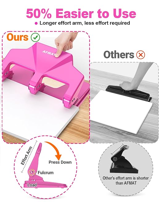 AFMAT 3 Hole Punch Heavy Duty, 40-Sheet Three Hole Punch, 50% Reduced Effort - Image 3