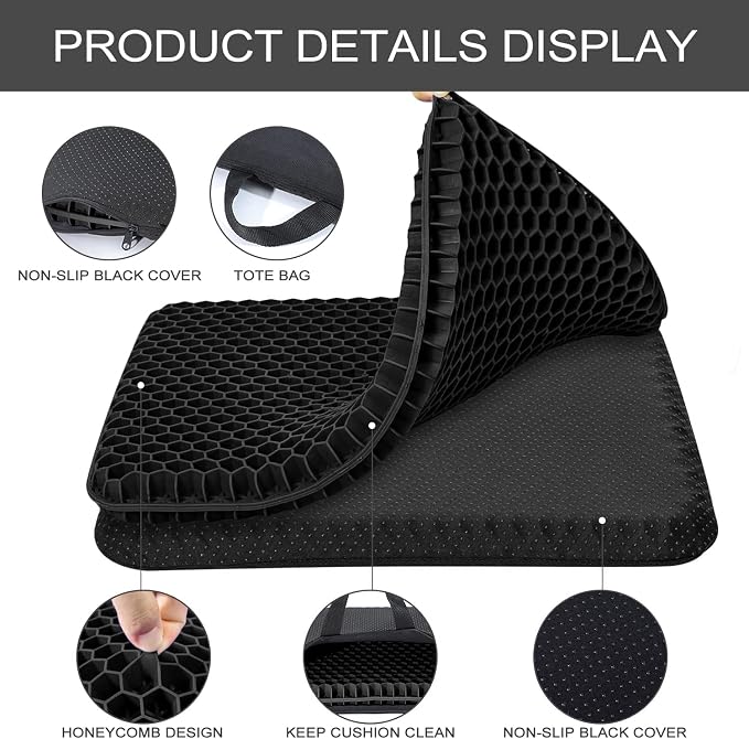 Gel Seat Cushion, for Long Sitting -Double Thick Gel Seat Cushion Breathable - Image 3
