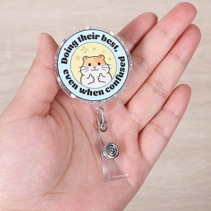 Doing Their Best, Even When Confused Funny Nurse Badge Reel, Cute Hamster - Image 2