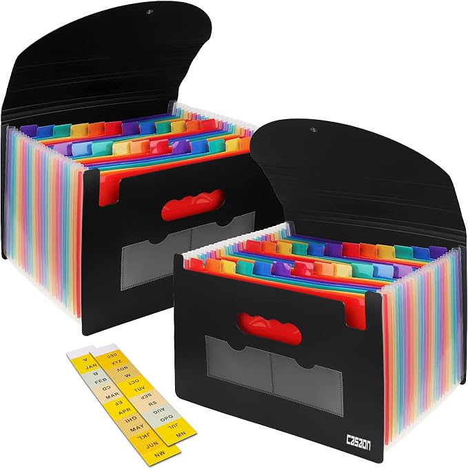 2 Pack Accordian File Organizer, Expanding File Folder 24 Pockets by CASAON