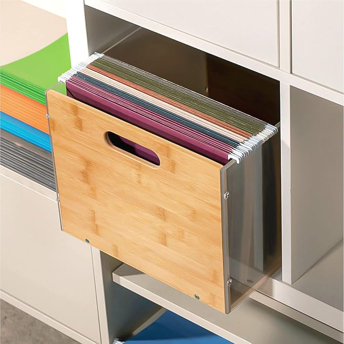 Sbanmao Clear Acrylic File Box Organizer, Bamboo Hanging Folder Storage Boxes - Image 9