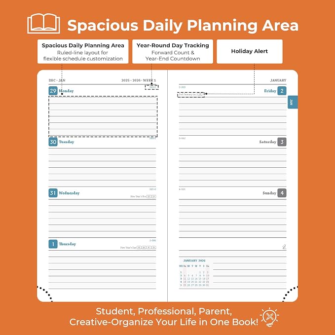 IN-LUXPRO Planner 2026 Daily Weekly and Monthly, 6.5"x3.75", 12 Months Spiral - Image 3