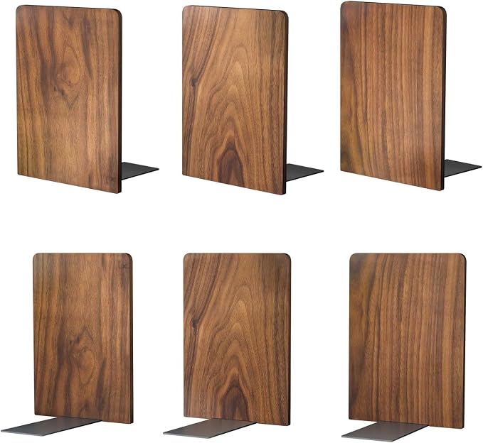 Large Bookend Hold Heavy Books- 7x4x5in 3 Pack Wood Bookends by Luxdecor