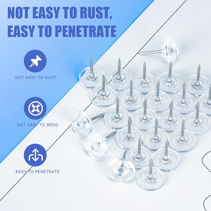 120 Count Clear Push Pin Tacks, Premium Thumb Tacks Steel Point and Plastic - Image 4