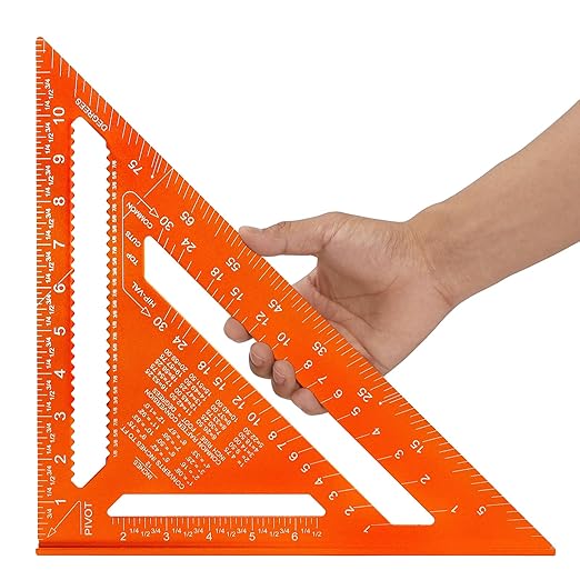 12 Inch Rafter Square, Carpenter Measuring Layout Tool, Aluminum Alloy Triangle Ruler Protractor for Woodworking and Carpentry - Imperial