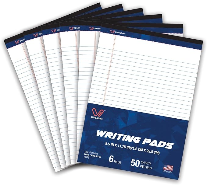 Woodlake Legal Pads 8.5 x 11, 6 Pack, Wide Ruled, Premium White Paper Pad by Unknown