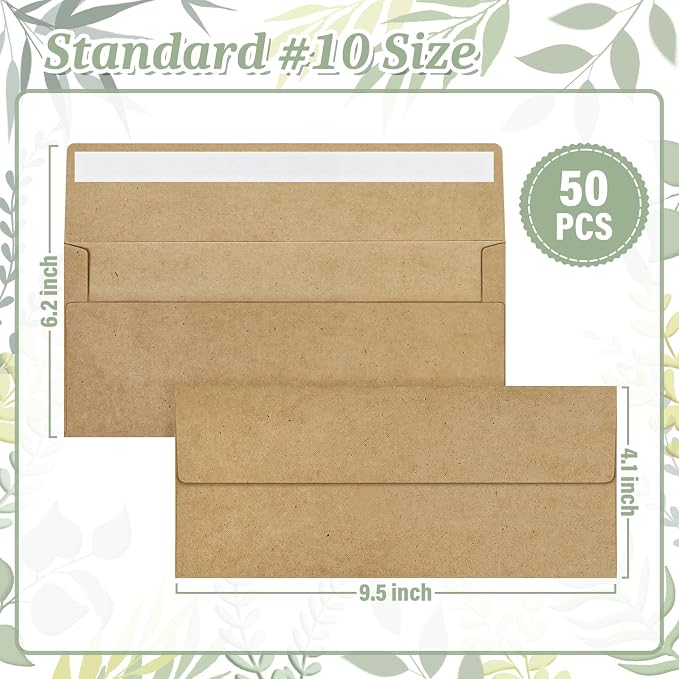 50 Pcs Kraft #10 Business Envelopes, Self Seal Standard Envelopes, Windowless - Image 2