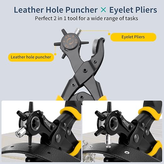 XOOL 2 in 1 Leather Hole Punch Eyelet Tool Kit, 3/16" 4.5mm Metal Eyelets - Image 2