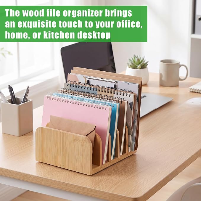 Lineshading Bamboo Letter Organizer, 5 Compartments Desk Mail Organizer - Image 2