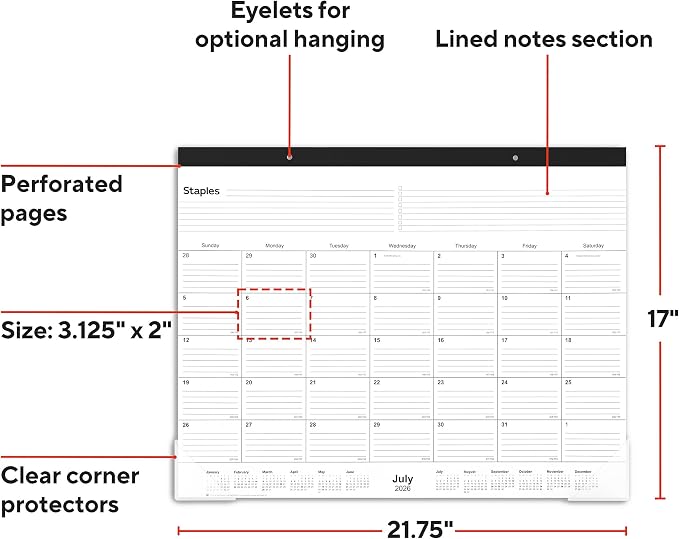 2026-2027 Staples 21.75" x 17" Academic Monthly Desk Pad Calendar - Image 2