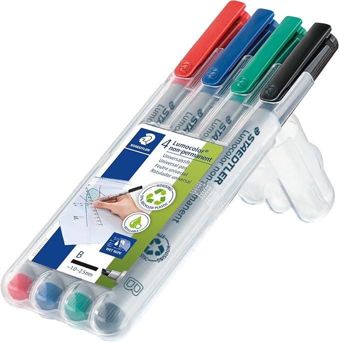 STAEDTLER Lumograph Non-Permanent Wet Erase Marker Pen: 4 Count - Image 2