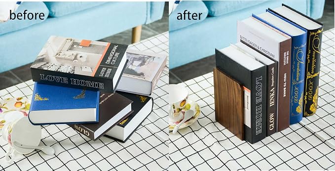 Large Bookend Hold Heavy Books- 7x4x5in 2 Pack Wood Bookends - Image 6
