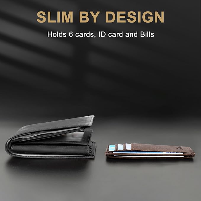 Travelambo Slim Wallet Front Pocket Minimalist Leather RFID Blocking Medium Size - Image 9