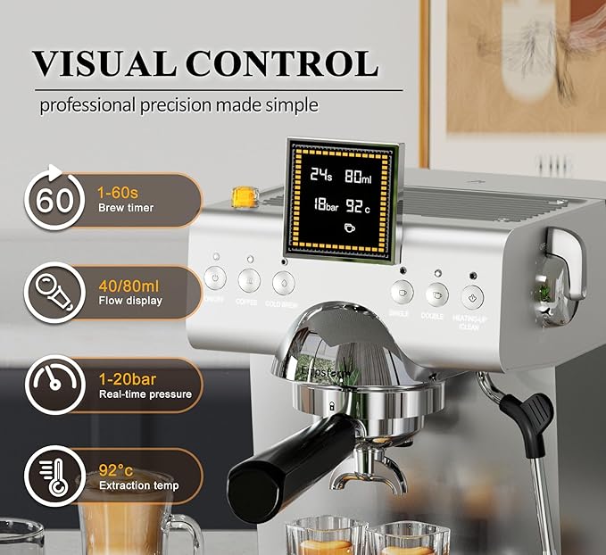 Espresso Machine 20 Bar with Steam Milk Frother, Stainless Steel Espresso maker with LED Display | Cold Brew & Hot Coffee Maker, Professional Cappuccino Expresso Machine for Home and Office-DeskLoop Office