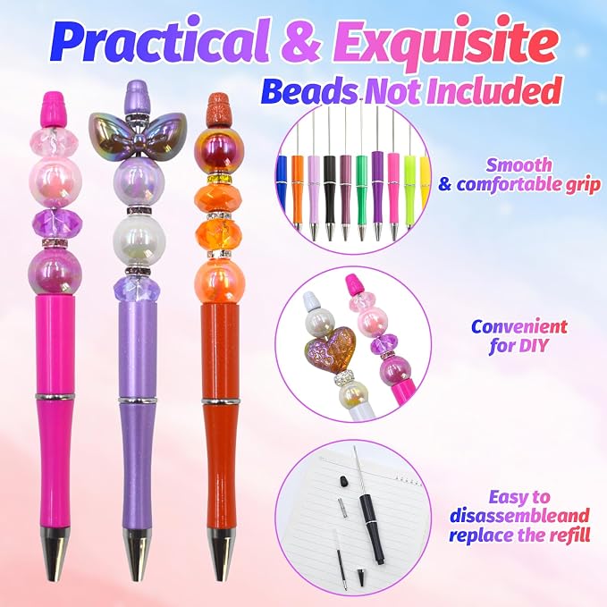 150 Pieces DIY Beadable Pen Kit – 50 Plastic Ballpoint Pens - Image 3