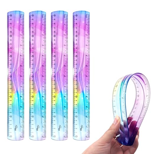 4 PCS 12 Inch Flexible Ruler, Bendable Plastic Ruler, Soft Bendable Gradient by Unknown