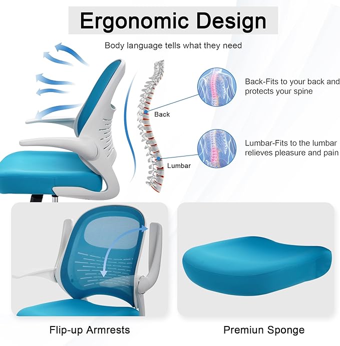 HYLONE Tall Drafting Chair Standing Desk Chair with Flip-Up Armrests, Adjustable Height Ergonomic Office Chair with Footrest Ring - High Stool Chair for Standing Desk (Blue)-DeskLoop Office