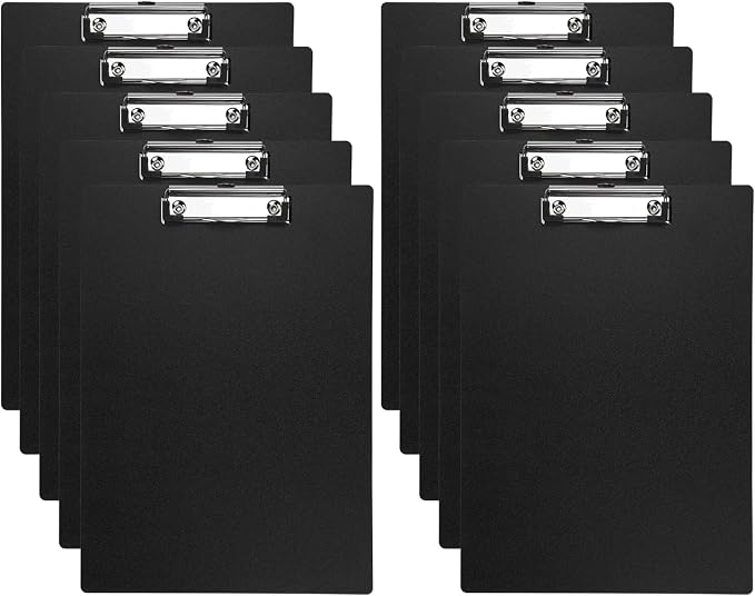 Black Clipboard, 10 Pack A4 Letter Size Clipboard Plastic Clipboards by BOMKEE