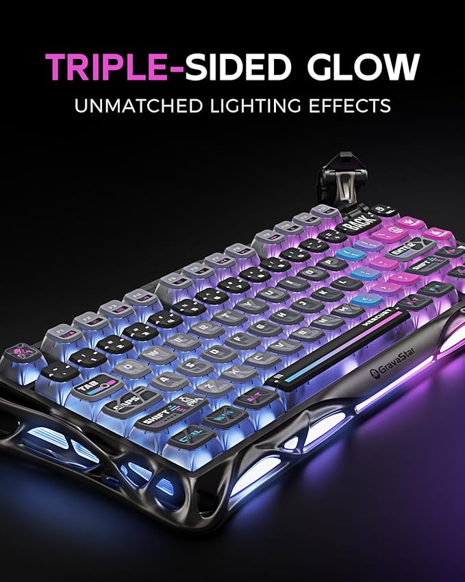 GravaStar Mercury K1 Pro Wireless Mechanical Gaming Keyboard, 75% Layout RGB Custom Keyboard, Electroplated Glossy Frame, Hot-Swappable Linear Switches – Cyberpunk Edition-DeskLoop Office