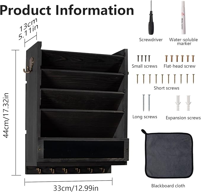 Rustic wall mail organizer, Key and Mail File Holder - Image 2