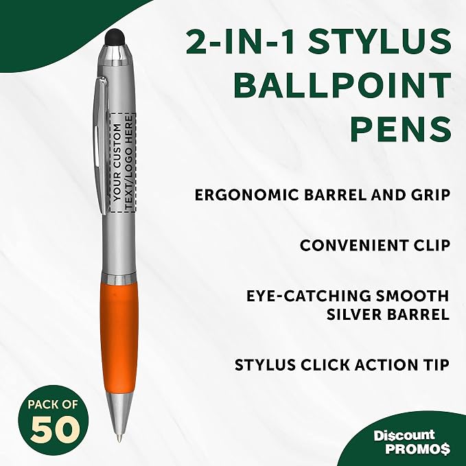 DISCOUNT PROMOS Custom Stylus Ballpoint Pens Set of 50, Personalized Bulk Pack - Image 3