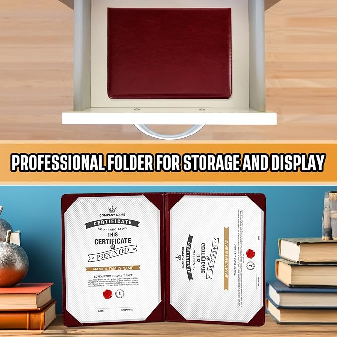 Tenare 3 Pcs Burgundy Leather Certificate Holder 8.5 x 11 PU Phd Bachelor - Image 6
